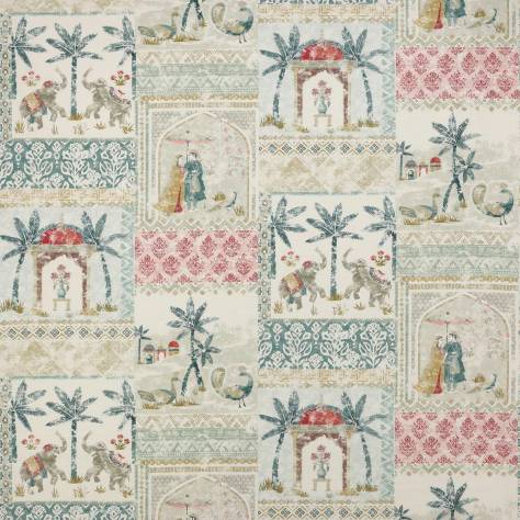 Jane Churchill Azara Fabrics Kashmir Garden Fabric - Teal/Coral - J0067-04 - Image 1