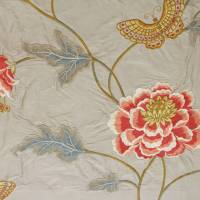 Oriental Poppy Fabric - Silver