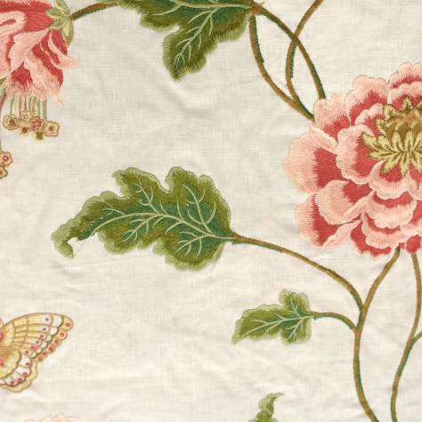 Colefax & Fowler  Baptista Fabrics Oriental Poppy Linen Fabric - Pink/Green - F4111/01 - Image 1