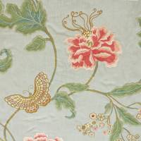 Oriental Poppy Linen Fabric - Old Blue