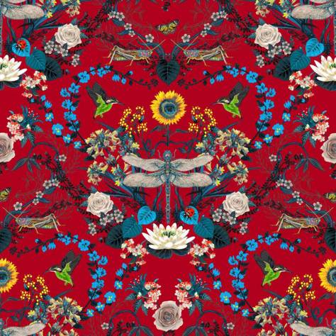 Utopia Curious Creatures Fabrics Garden Treasures Fabric - Scarlet - GARDENTREASURESSCARLET