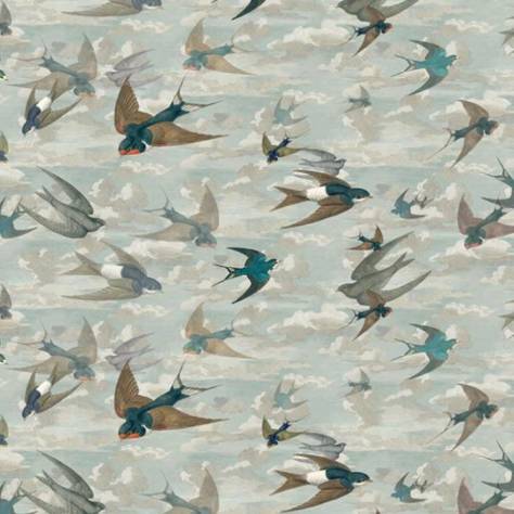John Derian Picture Book Prints Chimney Swallows Fabric - Sky Blue - FJD6009/01