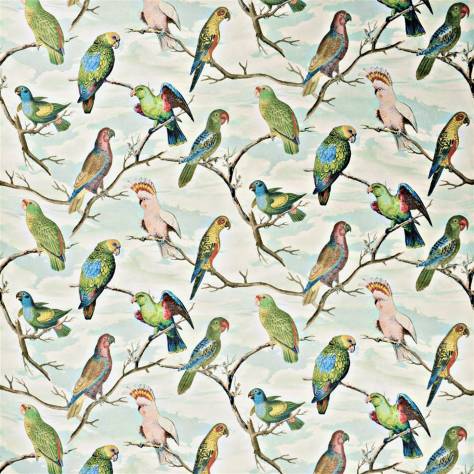 John Derian Picturebook II Fabrics Parrot Aviary Fabric - Sky Blue - FJD6021/01 - Image 1