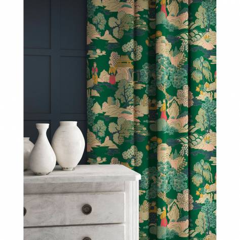 Linwood Fabrics Omega Prints Velvet Japanese Garden Fabric - Jade - LF2092FR/002 - Image 4