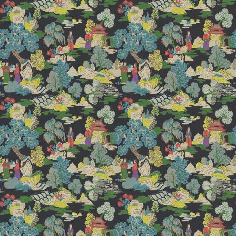 Linwood Fabrics Omega Prints Velvet Japanese Garden Fabric - Dayglow - LF2092FR/003 - Image 1