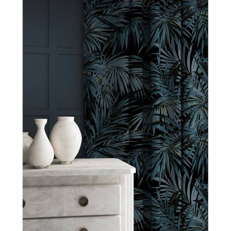 Linwood Fabrics Omega Prints Velvet Butterfly Palm Fabric - Lago - LF2102FR/002