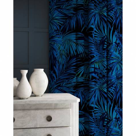 Linwood Fabrics Omega Prints Velvet Butterfly Palm Fabric - Electric - LF2102FR/003