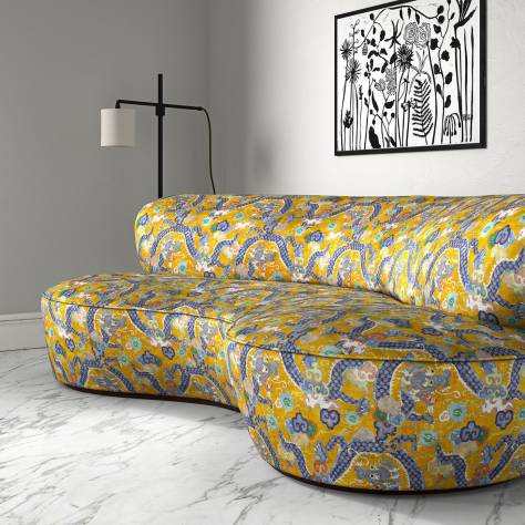 Linwood Fabrics Velvet Wonderland Fabrics Double Dragon Fabric - Yellow - LF2236C/001