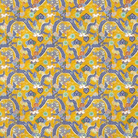 Linwood Fabrics Velvet Wonderland Fabrics Double Dragon Fabric - Yellow - LF2236C/001 - Image 1