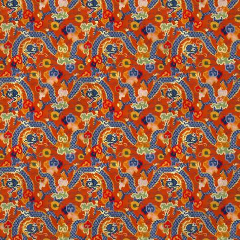 Linwood Fabrics Velvet Wonderland Fabrics Double Dragon Fabric - Hot Orange - LF2236C/002 - Image 1