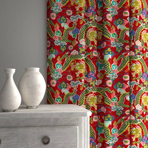 Linwood Fabrics Velvet Wonderland Fabrics Double Dragon Fabric - Lacquer Red - LF2236C/003 - Image 2