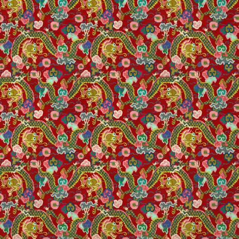 Linwood Fabrics Velvet Wonderland Fabrics Double Dragon Fabric - Lacquer Red - LF2236C/003 - Image 1