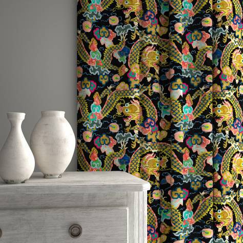 Linwood Fabrics Velvet Wonderland Fabrics Double Dragon Fabric - Twilight - LF2236C/004 - Image 3