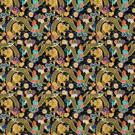 Linwood Fabrics Velvet Wonderland Fabrics Double Dragon Fabric - Rainbow - LF2236C/005 - Image 1
