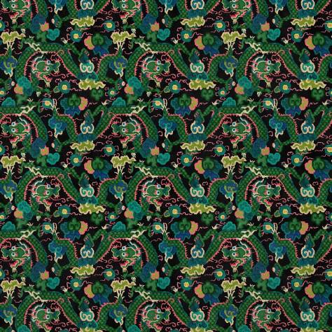 Linwood Fabrics Velvet Wonderland Fabrics Double Dragon Fabric - Green - LF2236C/006