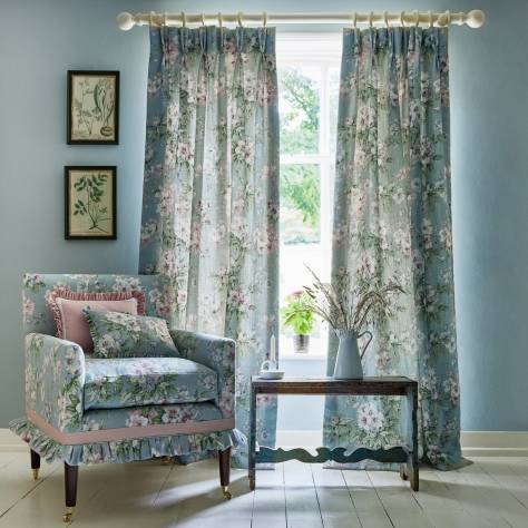 Linwood Fabrics The English Garden Fabrics Gertrude Fabric - Blue Green - LF2230C/001