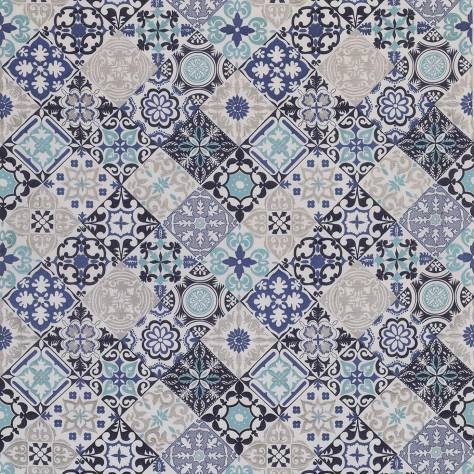 Osborne & Little Manarola Fabrics Cervo Fabric - Ivory / Indigo / Aqua - F7178-01