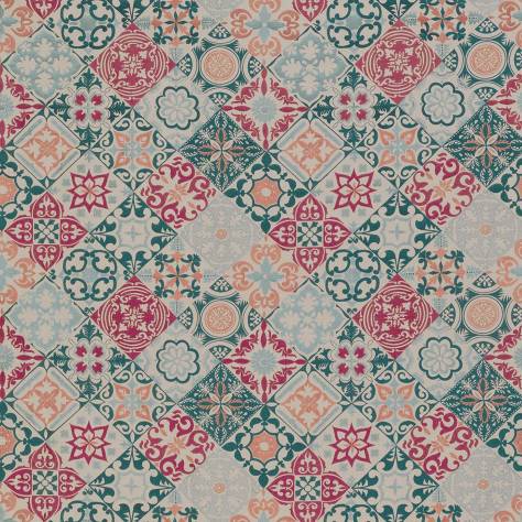 Osborne & Little Manarola Fabrics Cervo Fabric - Aqua / Coral - F7178-03
