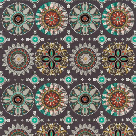 Osborne & Little Taza Fabrics Temara Fabric - Charcoal / Silver / Mint - F7270-01 - Image 1