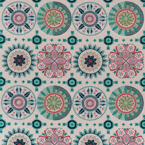 Osborne & Little Taza Fabrics Temara Fabric - Navy / Teal / Moss - F7270-04 - Image 1
