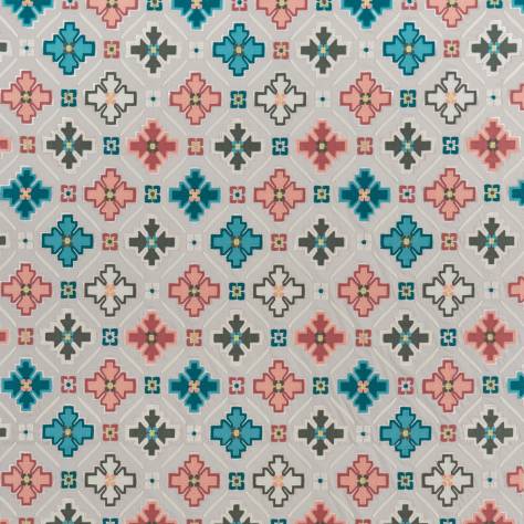 Osborne & Little Taza Fabrics Tarbouche Fabric - Stone / Teal / Blush - F7273-02 - Image 1