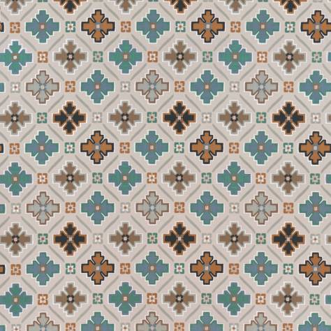 Osborne & Little Taza Fabrics Tarbouche Fabric - Ginger / Charcoal / Aqua - F7273-03 - Image 1