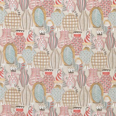 Nina Campbell Les Reves Fabrics Collioure Fabric - Coral / Duck Egg / Gold - NCF4290-01