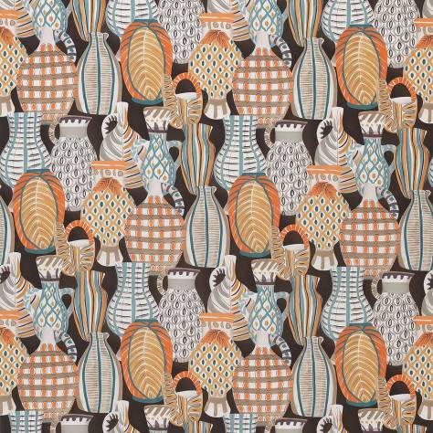 Nina Campbell Les Reves Fabrics Collioure Fabric - Chocolate / Orange / Blue - NCF4290-05 - Image 1