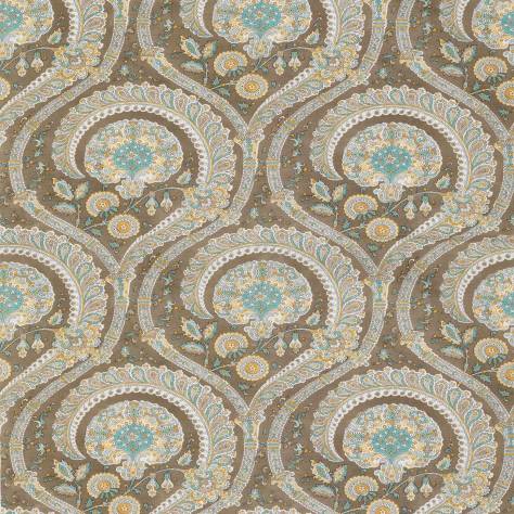 Nina Campbell Les Indiennes Fabrics Les Indiennes Fabric - Taupe / Aqua / Yellow - NCF4330-03 - Image 1