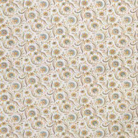Nina Campbell Les Indiennes Fabrics Baville Fabric - Taupe / Aqua / Yellow - NCF4331-03