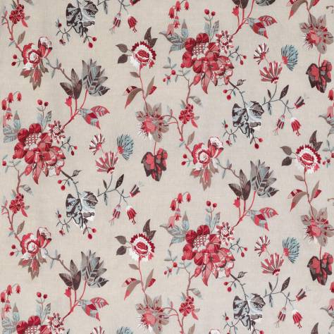 Nina Campbell Les Indiennes Fabrics Nemours Fabric - Red / Chocolate / Teal - NCF4332-01