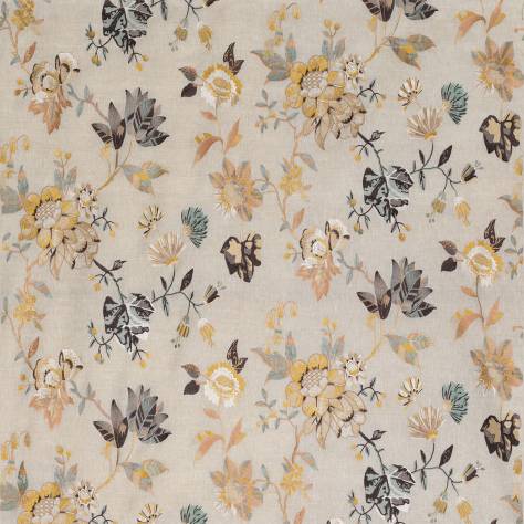 Nina Campbell Les Indiennes Fabrics Nemours Fabric - Yellow / Aqua / Chocolate - NCF4332-02