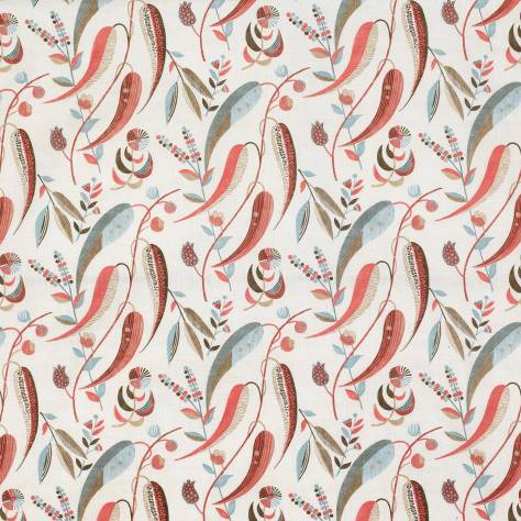 Nina Campbell Les Indiennes Fabrics Colbert Fabric - Coral / Aqua - NCF4334-01