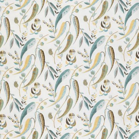 Nina Campbell Les Indiennes Fabrics Colbert Fabric - Aqua / Ochre - NCF4334-03