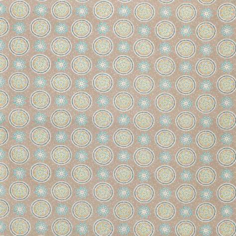 Nina Campbell Les Indiennes Fabrics Garance Fabric - Taupe / Aqua / Yellow - NCF4336-01