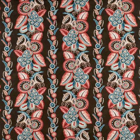Nina Campbell Ashdown Fabrics Ashdown Stripe Fabric - Red / French Blue / Chocolate - NCF4363-04