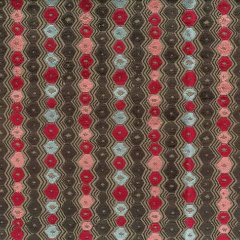 Nina Campbell Marchmain Fabrics Flyte Fabric - Chocolate / Red / Aqua - NCF4371-01