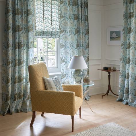 Nina Campbell Woodbridge Fabrics Manningtree Fabric - Teal/Beige - NCF4502-02 - Image 3