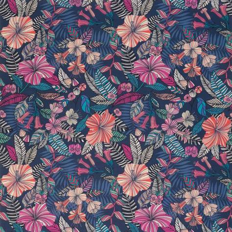 Matthew Williamson Deya Fabrics Valldemossa Fabric - Midnight / Coral / Jade - F7240-04 - Image 1