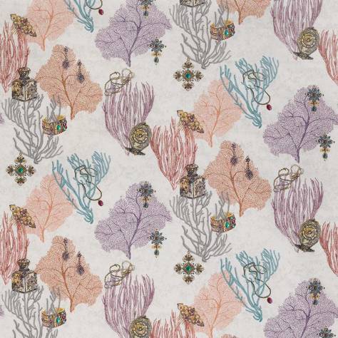 Matthew Williamson Deya Fabrics Coralino Fabric - Coral / Amethyst / Gold - F7244-01