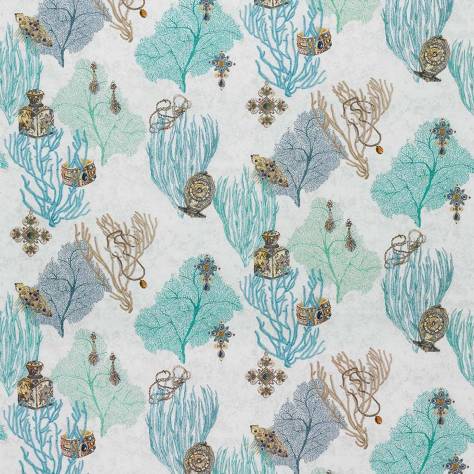 Matthew Williamson Deya Fabrics Coralino Fabric - Turquoise / Dark Jade / Gold - F7244-02
