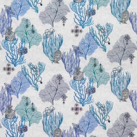 Matthew Williamson Deya Fabrics Coralino Fabric - Persian Blue / Sapphire / Silver - F7244-03