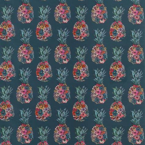 Matthew Williamson Deya Fabrics Ananas Fabric - Dark Teal / Scarlet / Jade - F7245-03
