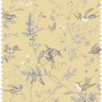 Hummingsbirds Silk Fabric - Grey/Gold