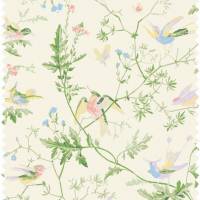 Hummingsbirds Silk Fabric - Pastel Multi and Olive Garden/White