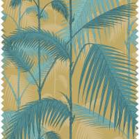 Palm Jungle Linen Union Fabric - Ochre and Petrol