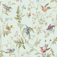 Hummingsbirds Cotton Fabric - Classic Multi and Old Olive/Duck Egg