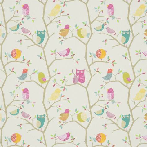 Harlequin Book of Little Treasures Fabrics What A Hoot Fabric - Pink / Aquamarine / Lime / Natural - HLTF120955