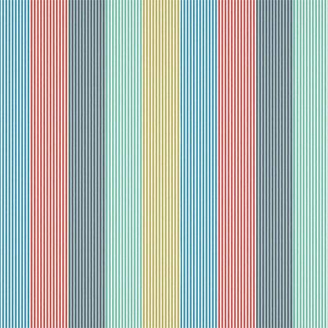 Harlequin Book of Little Treasures Fabrics Funfair Stripe Fabric - Ink / Aqua / Kiwi / Marine / Poppy - HLTF133551