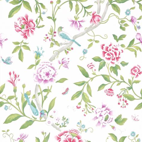 Sanderson Caverley Wallpapers Porcelain Garden Wallpaper - Magenta/Leaf Green - DCAVPO106